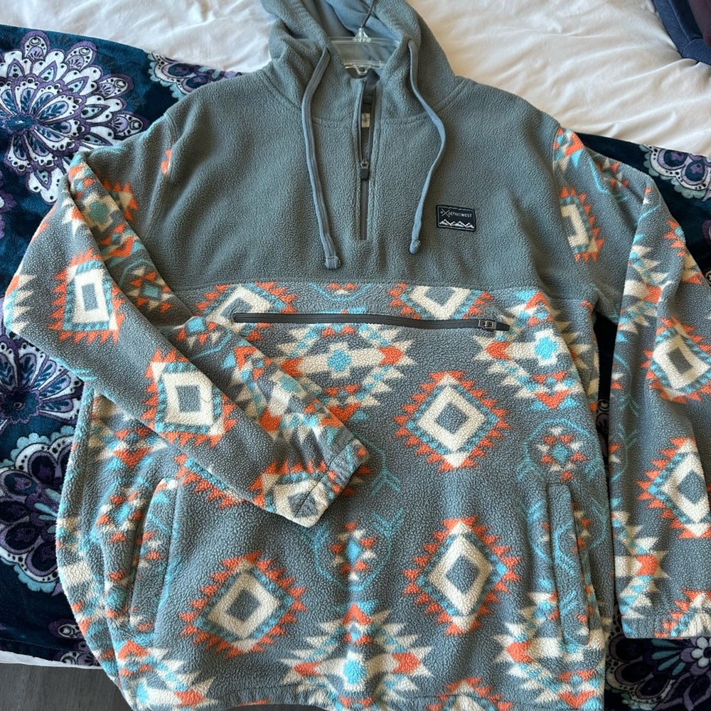 Men's Patterned Hooded Sweater - Gray and Orange - Depart West